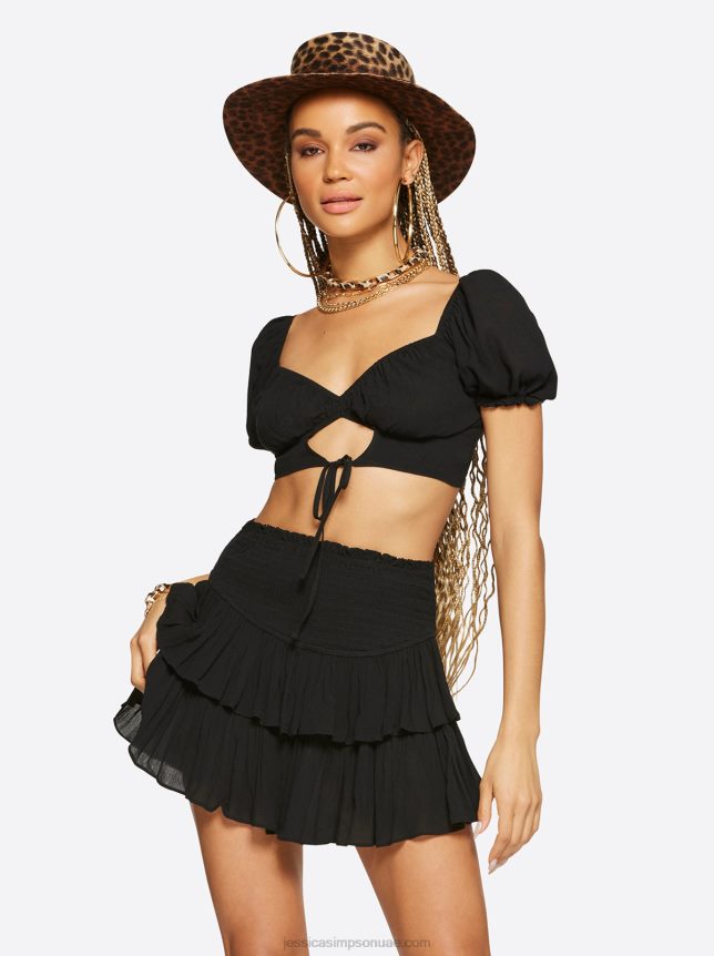 المواد الصلبة الأساسية نفخة الأكمام أعلى باللون الأسود Jessica Simpson BB6J0F619